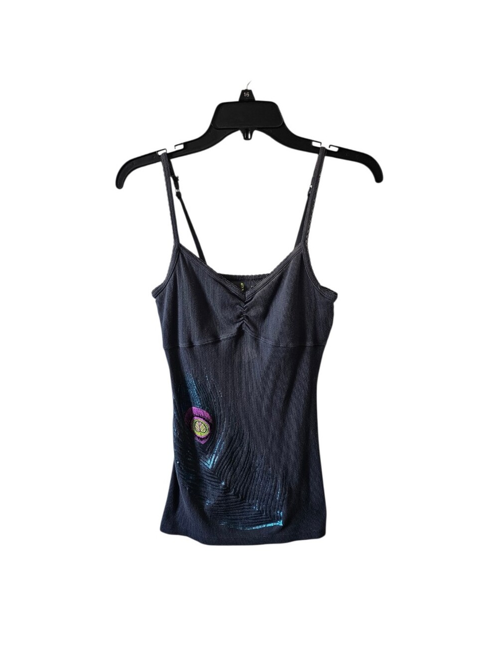 Kirra Grey Vintage Y2k Peacock Metallic Tank Top Juniors Large FLAW Discolor